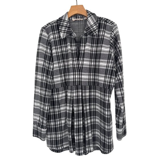 Soft Surroundings Ryden Buffalo Plaid Peplum Tunic Black White size large - Picture 2 of 6